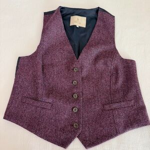 House of Bruar Ladies Vest Waistcoat 100% Wool Body Mulberry/Plum Herringbone 16
